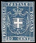 Tuscany Stamp Scott nr 20 - Francobollo Toscana Sassone nº 20
